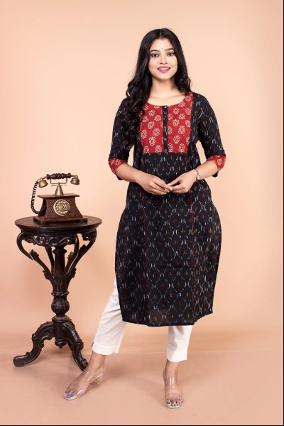 Black And Red Ikkat Kurta -Ramdhanu