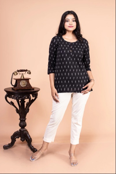 Black Ikkat Short Top for Women -Ramdhanu