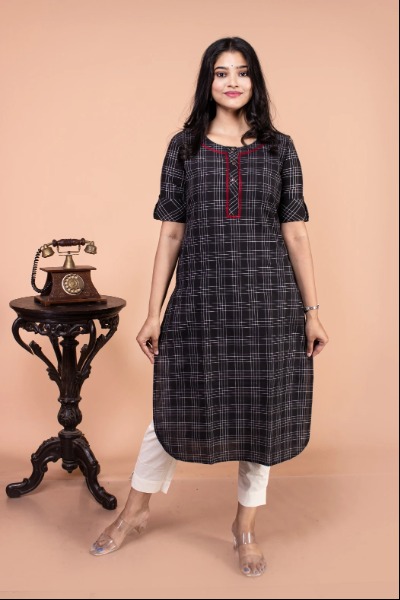 Handloom Black Checks Kurta Extended Size -Ramdhanu