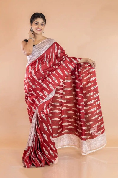 Maroon Modern Soft Silk Saree with Discharge Print -Ramdhanu Ethnic