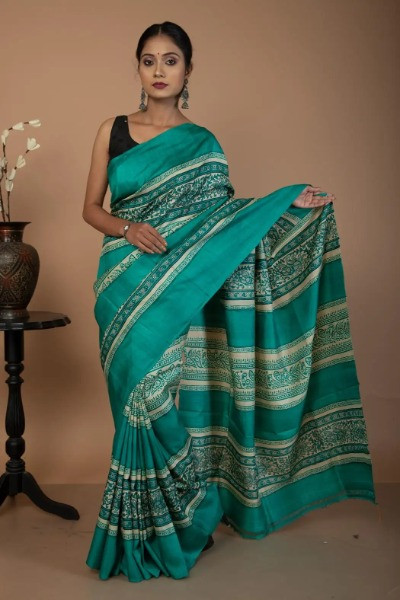 Sky Blue Color saree on Pure Tussar Silk -Ramdhanu Ethnic