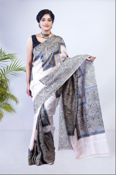 Classy Silver Grey Saree from Ramdhanu Ethnic -Ramdhanu Ethnic