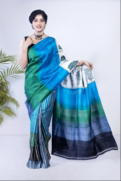 Buy this trendy borderless soft silk saree -Ramdhanu Ethnic