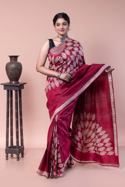 Buy this all occasion wear maroon silk saree -Ramdhanu Ethnic