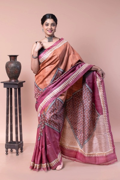 This Rust and Maroon color saree perfect for any occasions -Ramdhanu Ethnic