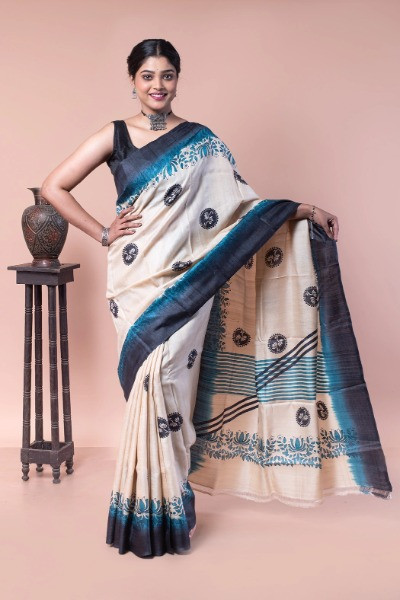 Handloom tussar silk saree for evening wear -Ramdhanu Ethnic