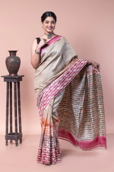 Beige color saree is a perfect for office wear -Ramdhanu Ethnic