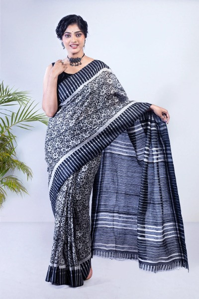 Hand-block printed ghicha saree perfect for all formal wear -Ramdhanu Ethnic