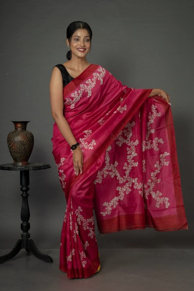 Buy this beautiful pink pure silk saree at a reasonable price -Ramdhanu Ethnic