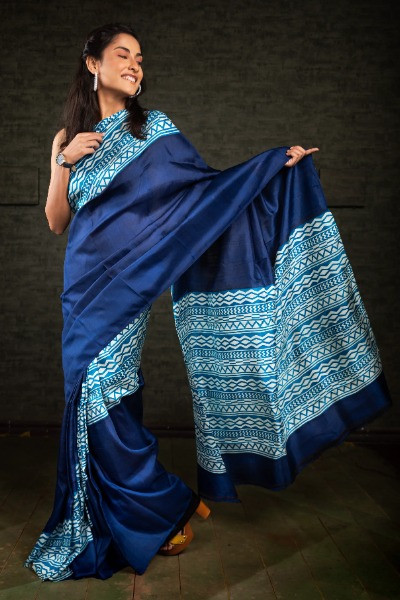 Latest Indian Blue Silk Saree by Ramdhanu Ethnic -Ramdhanu Ethnic