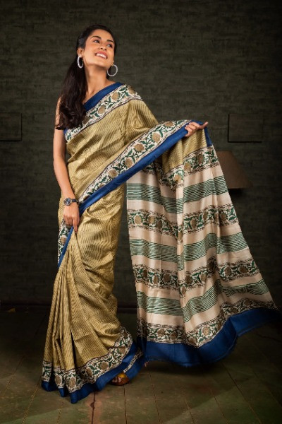Buy Green and blue combination sarees online -Ramdhanu Ethnic