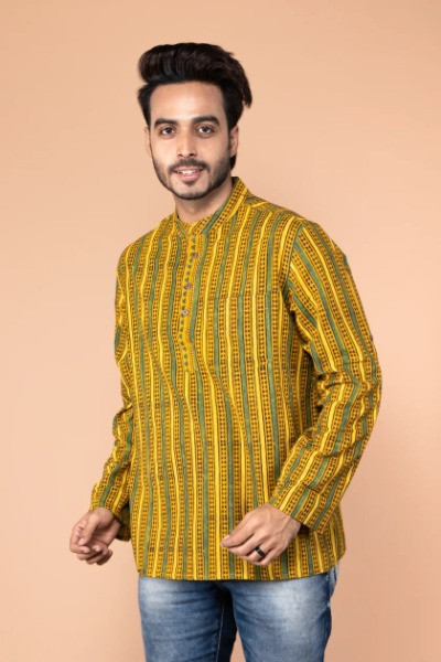 Yellow Short Kurta for Men -Ramdhanu Ethnic