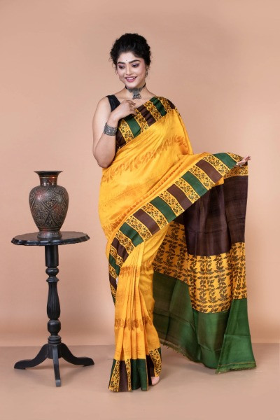 Get this beautiful yellow color silk saree at an affordable price -Ramdhanu Ethnic