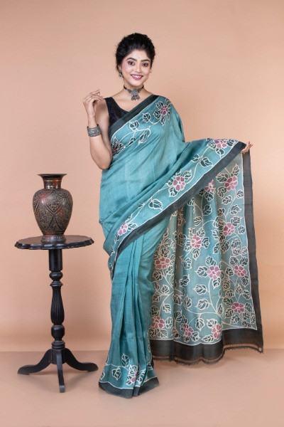 Buy this hand-painted silk saree at an affordable price -Ramdhanu Ethnic