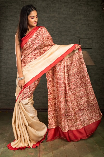 Shop this beautiful tussar saree at an affordable price -Ramdhanu Ethnic