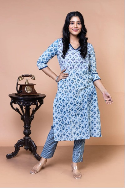 Indigo Block Printed Kurta -Ramdhanu