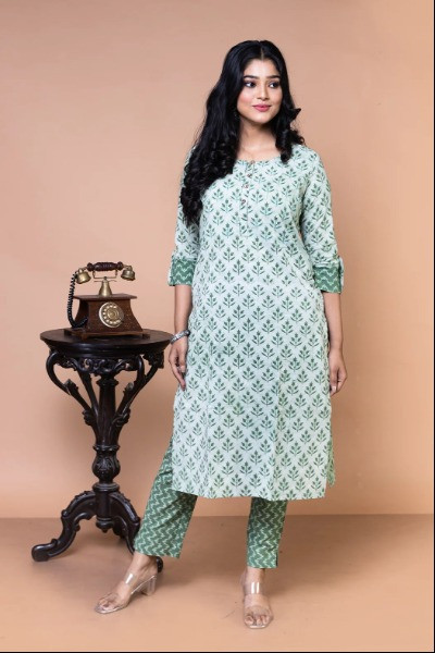 Emerald Green Block Printed Kurta -Ramdhanu