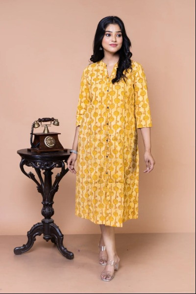 Mustard Yellow Ajrak Dress -Ramdhanu