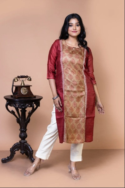 Red Tussar Silk Kurta -Ramdhanu