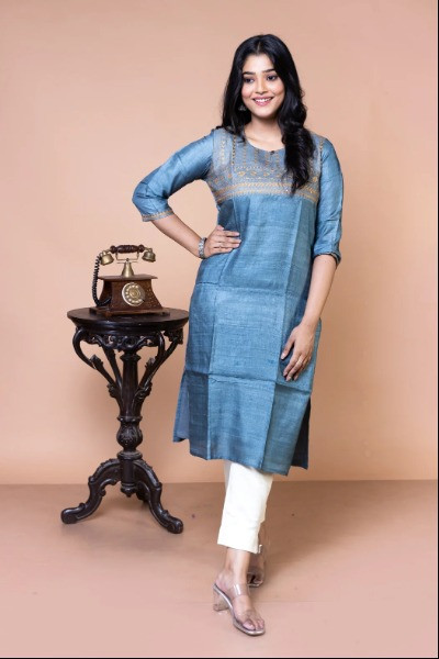 Grey Tussar Silk Kurta -Ramdhanu