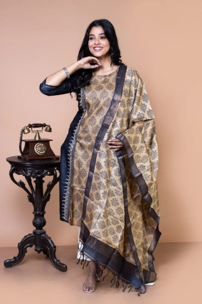 Black Tussar Silk Kurta -Ramdhanu