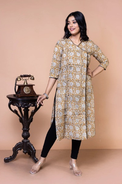 Mustard color Kalamkari printed kurta -Ramdhanu