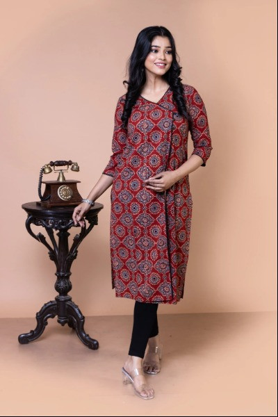 Red and Black Ajrak Kurta -Ramdhanu