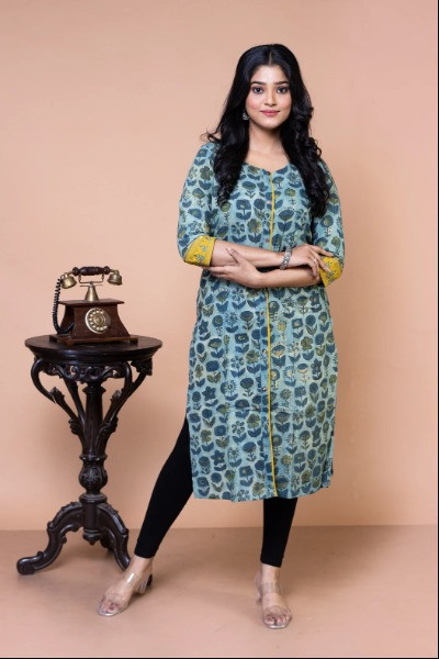 Indigo Cotton Kurta with Kantha work -Ramdhanu