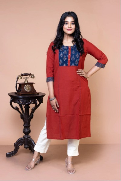 Rust Cotton Kurta -Ramdhanu