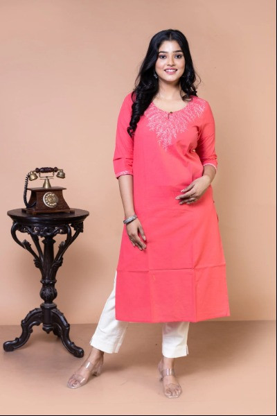 Peach Cotton Kurta for women -Ramdhanu