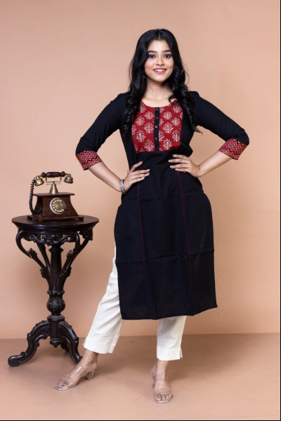 Black Cotton Kurta -Ramdhanu