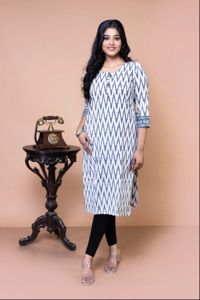 Gray and white Handloom Ikkat Kurta -Ramdhanu