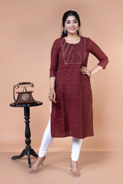 Maroon Kurta in Ikkat -Ramdhanu