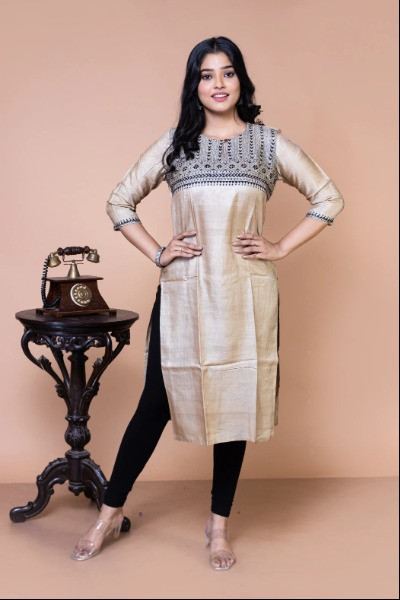 Beige Tussar Silk Kurta -Ramdhanu