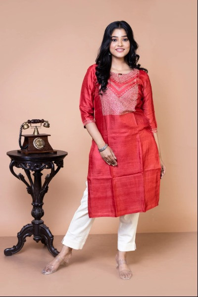 Rust Tussar Kurta -Ramdhanu