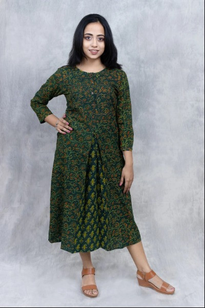 Green Ajrak Dress -Ramdhanu