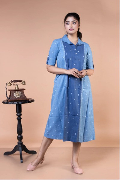 Blue Handloom Cotton Dress -Ramdhanu