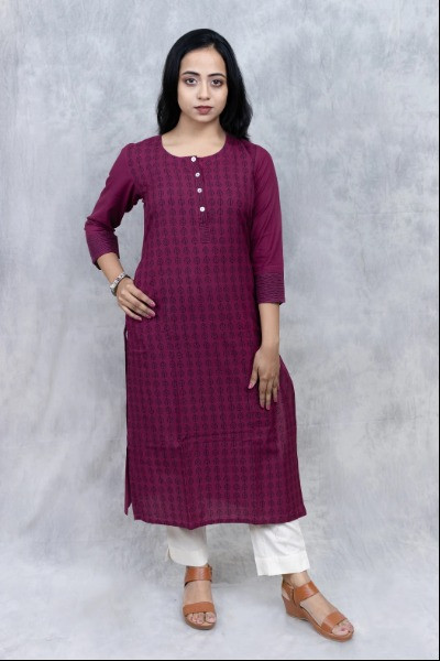 Wine Colour Cotton Kurta -Ramdhanu