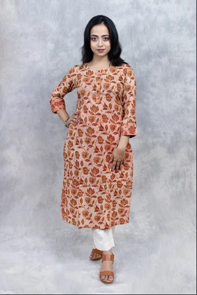 Peach Ajrak Kurta -Ramdhanu