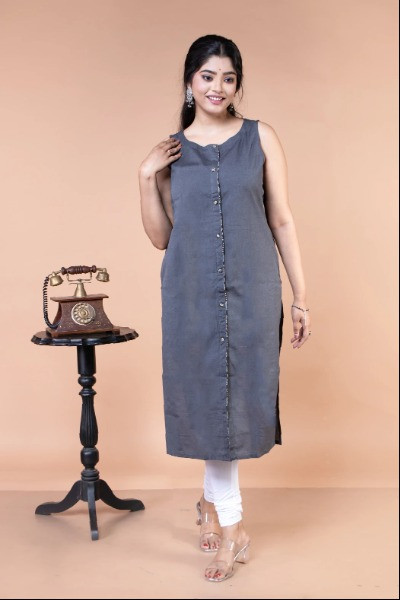 Grey Sleeveless Kurta -Ramdhanu