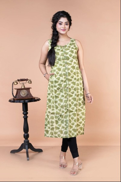 Green Sleeveless Kurta -Ramdhanu