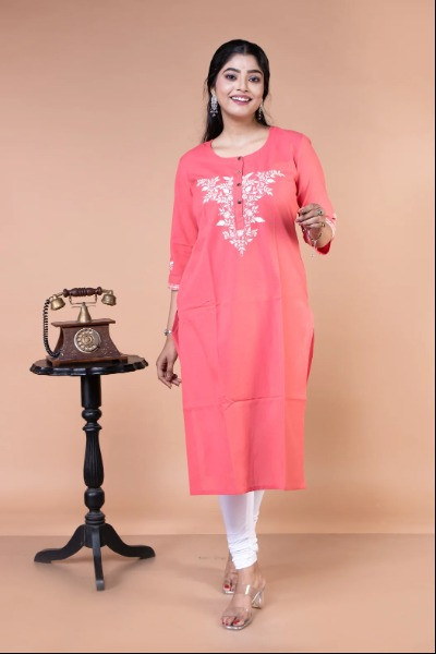 Peach Kantha Kurta -Ramdhanu