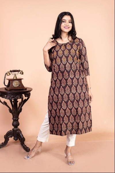 Brown Ajrak Kurti -Ramdhanu