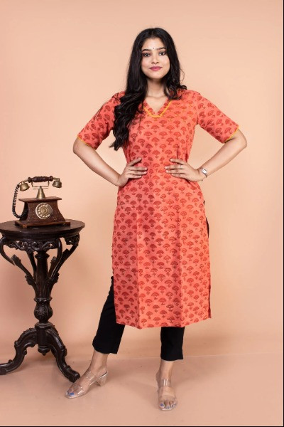 Peach Short Sleeves Kurta -Ramdhanu