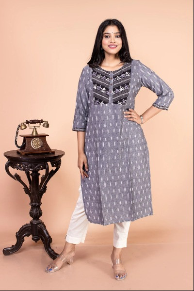 Grey Ikkat Kurta -Ramdhanu