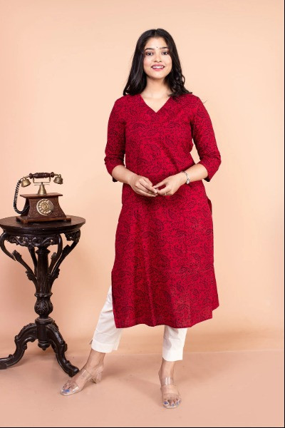 V Neck Cotton Kurta -Ramdhanu