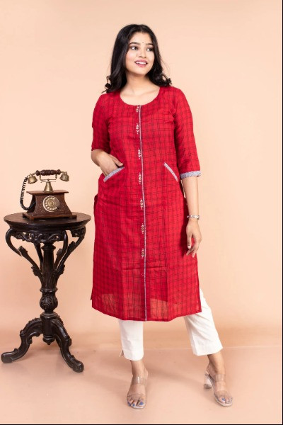 Red Handloom Kurta -Ramdhanu