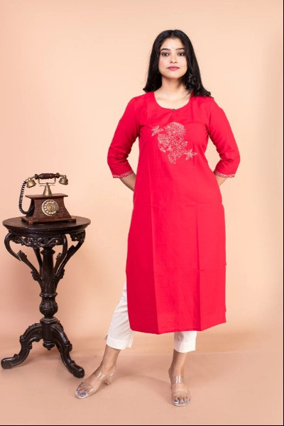 Red Pure Cotton Kurta -Ramdhanu