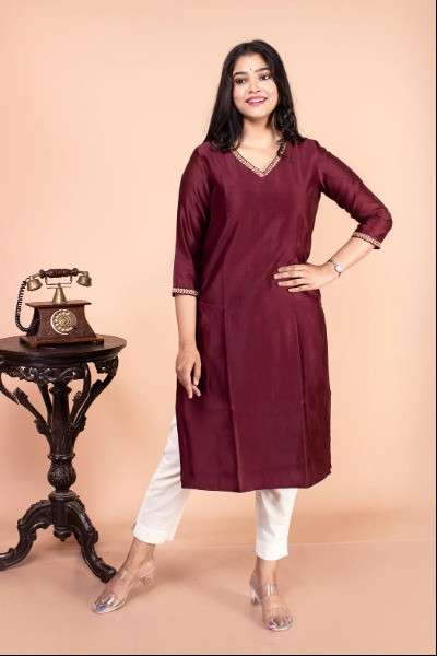 Maroon Chanderi Silk Kurta -Ramdhanu