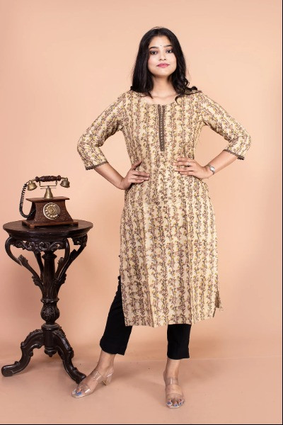 Beige and Brown Ajrak Kurta -Ramdhanu